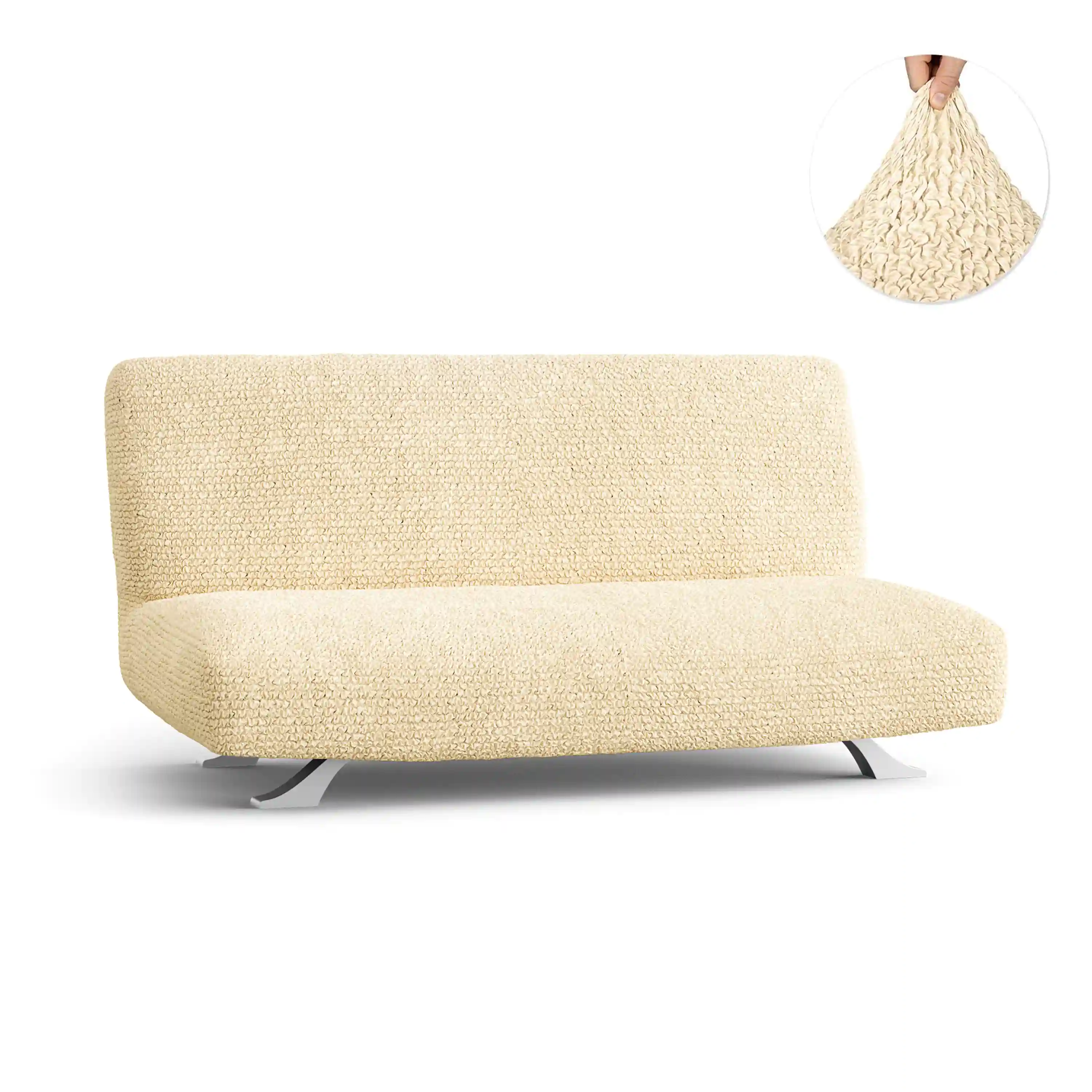 Housse pour canapé-lit futon sans accoudoirs - beige, microfibre